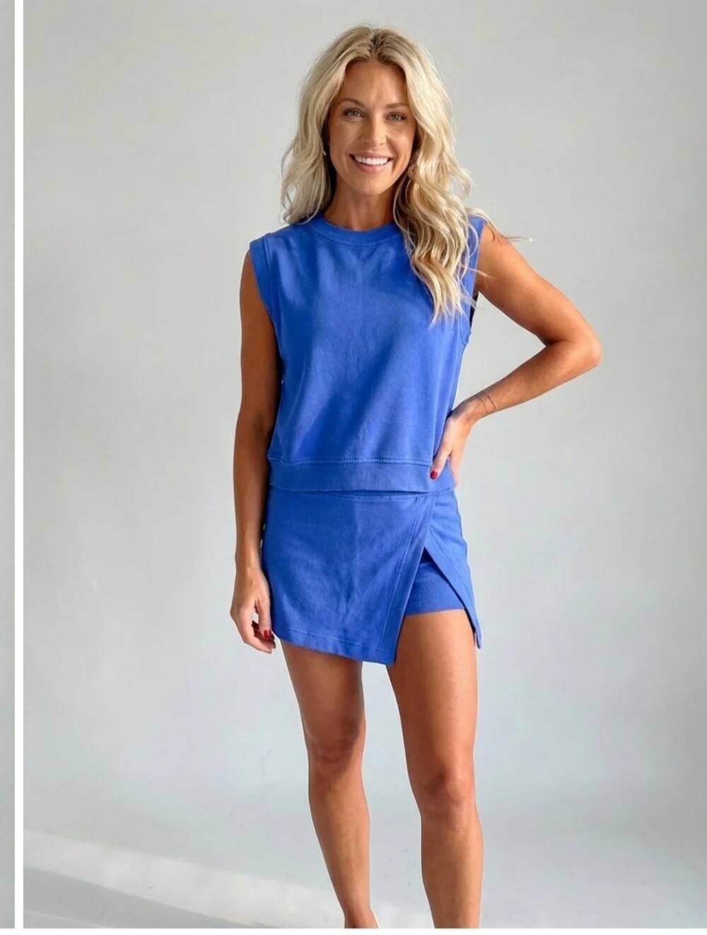 AUVORA Blue Stretch Skort with Front Slit And Top